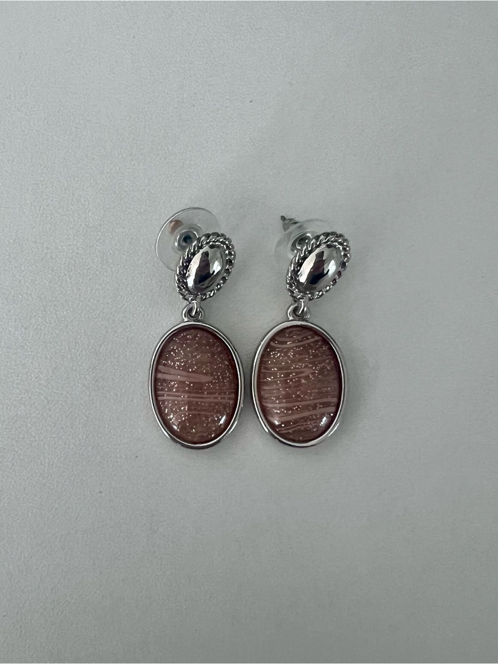 NWOT WHBM Silver Drop Earrings with Rose-Brown Oval Stones